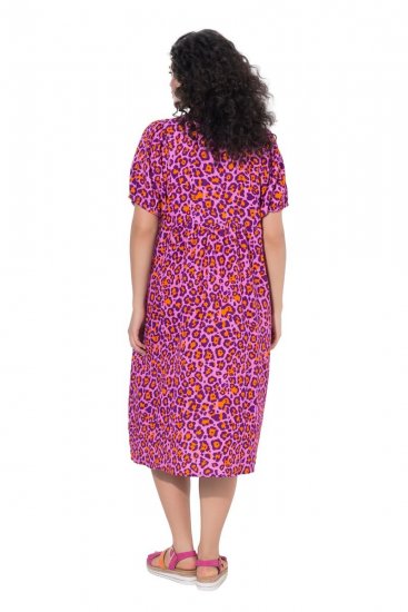 Ulla Popken 850346 Gemustertes Kleid mit V-Ausschnitt Rosa - Midikleider - Midikleider in großen Größen