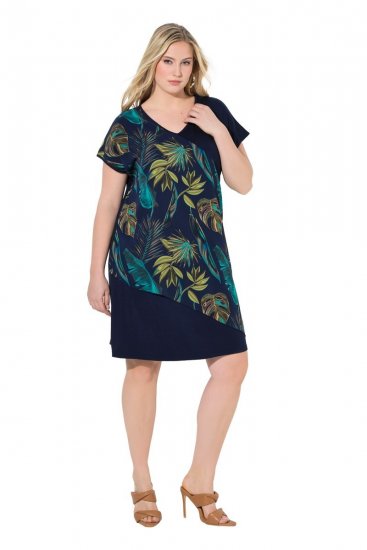 Ulla Popken 850393 Gemustertes Chiffonkleid Dunkelblau - Sommerkleider - Große Größen: Leichte Sommerkleider