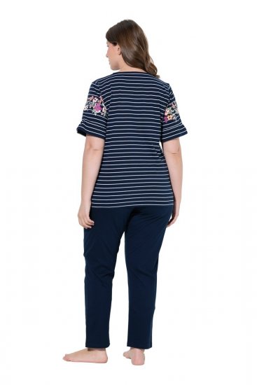 Ulla Popken 850403 Pyjama mit Blumenmuster Dunkelblau - Pyjama/Loungewear - 