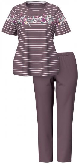 Ulla Popken 850403 Pyjama mit Blumenmuster Braun - Pyjama/Loungewear - 