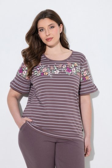 Ulla Popken 850403 Pyjama mit Blumenmuster Braun - Pyjama/Loungewear - 