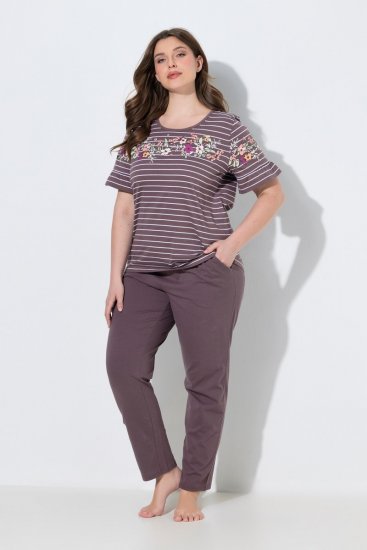 Ulla Popken 850403 Pyjama mit Blumenmuster Braun - Pyjama/Loungewear - 