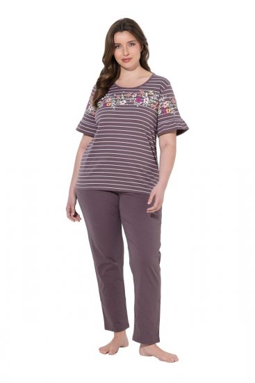 Ulla Popken 850403 Pyjama mit Blumenmuster Braun - Pyjama/Loungewear - 
