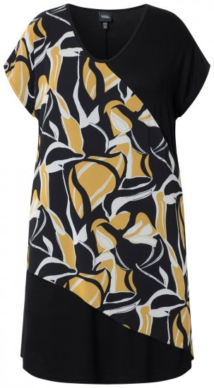 Ulla Popken 850406 Gemustertes Chiffonkleid Schwarz - Kleider - Kleider für jede Größe