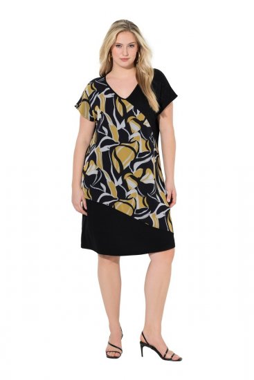 Ulla Popken 850406 Gemustertes Chiffonkleid Schwarz - Kleider - Kleider für jede Größe
