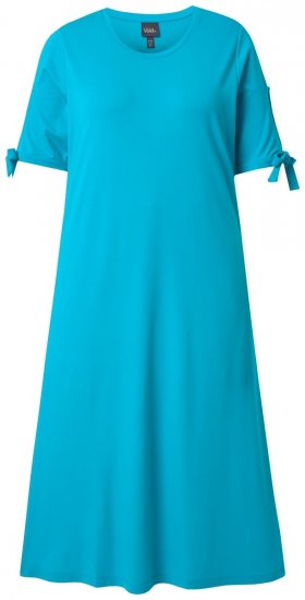 Ulla Popken 850724 Kurzärmliges Midikleid mit Bindegürtel Türkis - Midikleider - Midikleider in großen Größen
