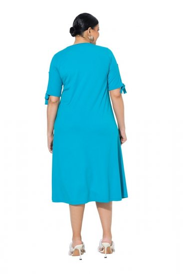 Ulla Popken 850724 Kurzärmliges Midikleid mit Bindegürtel Türkis - Midikleider - Midikleider in großen Größen
