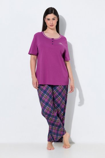 Ulla Popken 850864 3-teiliges Pyjama-Set mit Karomuster Violett - Pyjama/Loungewear - 