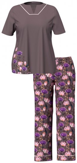Ulla Popken 850903 Pyjama mit Blumenmuster 2er-Pack Braun - Pyjama/Loungewear - 