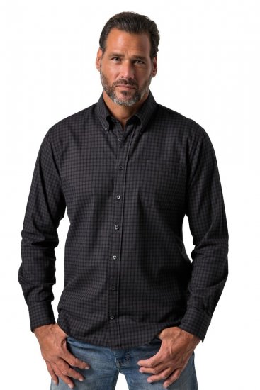 JP1880 850950 Kariertes Langarm-Flanellhemd Schwarz TALL - TALL hemden - Hemden mit TALL-Schnitt