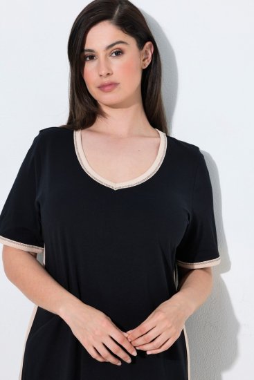 Ulla Popken 851237 Gestreiftes Nachthemd Schwarz - Nachthemden - 