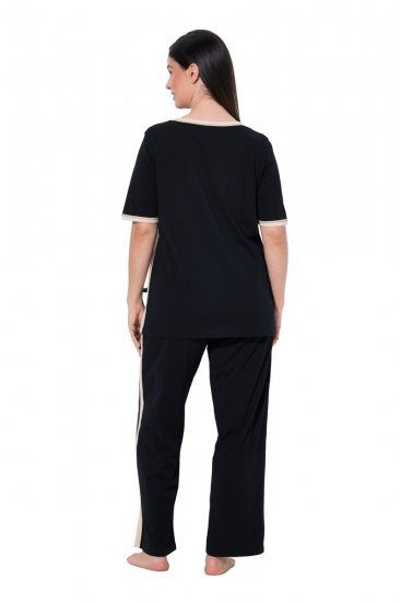 Ulla Popken 851245 Pyjama mit Streifen Schwarz - Pyjama/Loungewear - 