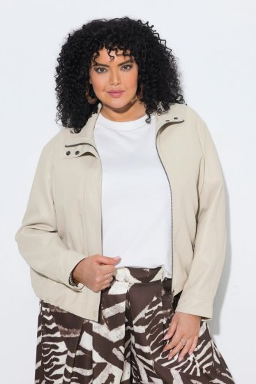 Ulla Popken 851329 Bikerjacke in Lederoptik mit Reißverschluss Taupe - Jacken - Große Jacken für Damen
