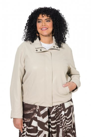 Ulla Popken 851329 Bikerjacke in Lederoptik mit Reißverschluss Taupe - Jacken - Große Jacken für Damen