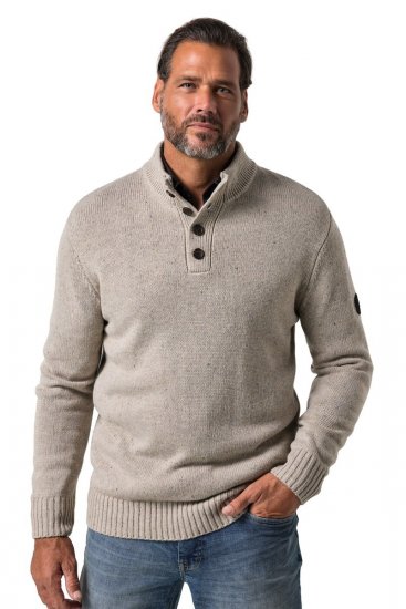 JP1880 851436 Strickpullover mit Knopfkragen Nussbraun TALL - TALL sweatshirts - TALL Sweatshirts mit Extralänge