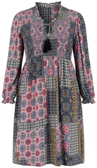 Ulla Popken 851546 Gemustertes Midikleid Senfgelb - Midikleider - Midikleider in großen Größen