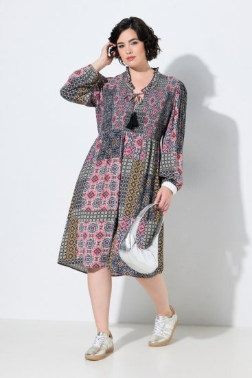 Ulla Popken 851546 Gemustertes Midikleid Senfgelb - Midikleider - Midikleider in großen Größen