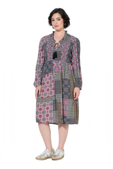 Ulla Popken 851546 Gemustertes Midikleid Senfgelb - Midikleider - Midikleider in großen Größen