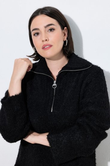 Ulla Popken 851563 Langärmliges Strickkleid mit Rollkragen Schwarz - Kleider - Kleider für jede Größe