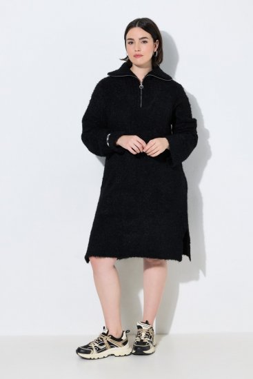 Ulla Popken 851563 Langärmliges Strickkleid mit Rollkragen Schwarz - Kleider - Kleider für jede Größe