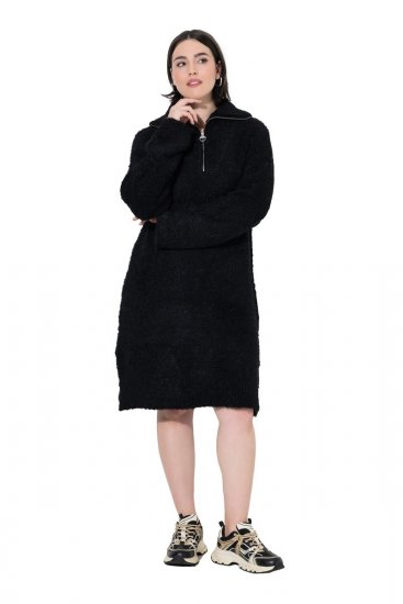 Ulla Popken 851563 Langärmliges Strickkleid mit Rollkragen Schwarz - Kleider - Kleider für jede Größe