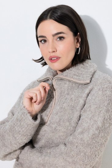 Ulla Popken 851563 Langärmliges Strickkleid Beige - Kleider - Kleider für jede Größe