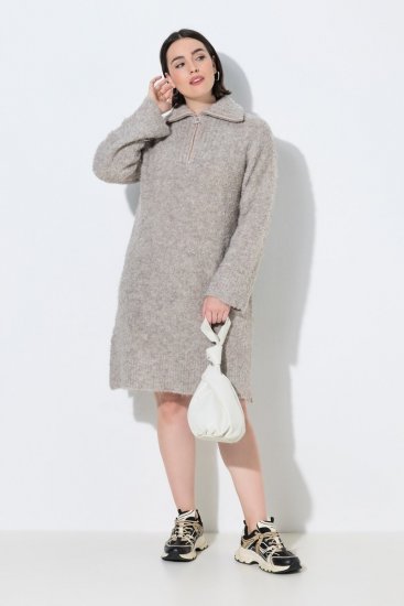 Ulla Popken 851563 Langärmliges Strickkleid Beige - Kleider - Kleider für jede Größe