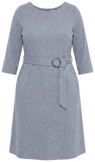 Ulla Popken 851666 Gestreiftes Midikleid mit 3/4-Ärmeln Grau meliert - Midikleider - Midikleider in großen Größen
