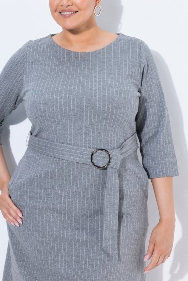 Ulla Popken 851666 Gestreiftes Midikleid mit 3/4-Ärmeln Grau meliert - Midikleider - Midikleider in großen Größen