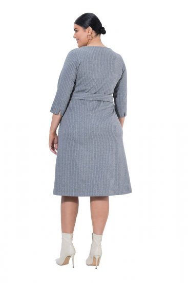 Ulla Popken 851666 Gestreiftes Midikleid mit 3/4-Ärmeln Grau meliert - Midikleider - Midikleider in großen Größen