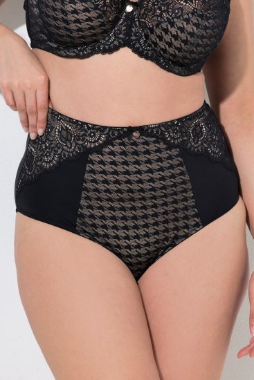 Ulla Popken 851700 Karierte Slips mit hoher Taille und Spitze Schwarz - Slips - 