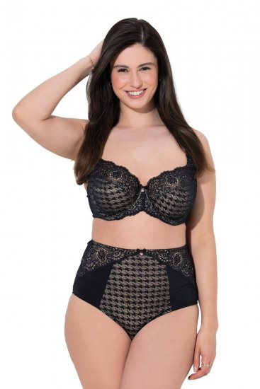 Ulla Popken 851700 Karierte Slips mit hoher Taille und Spitze Schwarz - Slips - 