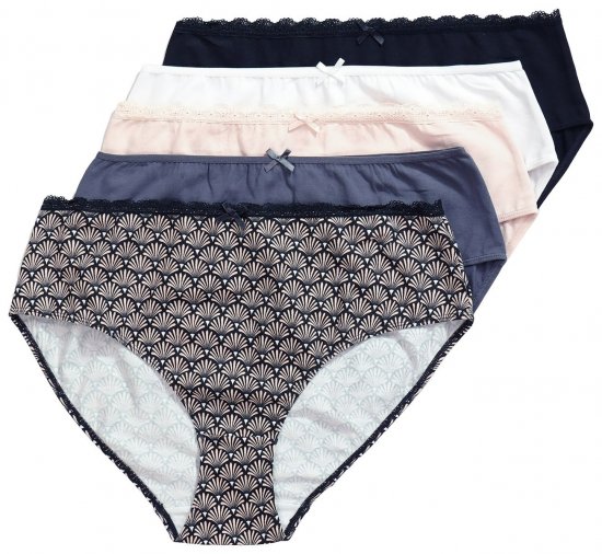 Ulla Popken 851730 Gemusterte Slips 5er-Pack Beige - Slips - 