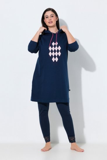 Ulla Popken 851749 Homewear-Kleid mit Karomuster und Kapuze Dunkelblau - Pyjama/Loungewear - 