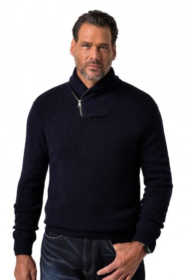 JP1880 851795 Strickpullover mit Schalkragen Dunkelblau TALL - TALL sweatshirts - TALL Sweatshirts mit Extralänge