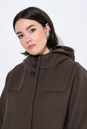 Ulla Popken 851803 Dufflecoat Dunkelbraun - Mäntel - Große Größen: Mäntel für Damen