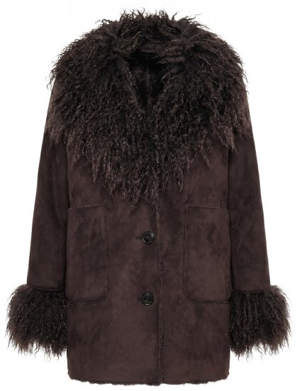 Ulla Popken 851853 Jacke in Velourslederoptik mit Kunstpelzkragen Braun - Jacken - Große Jacken für Damen