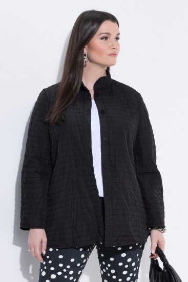 Ulla Popken 852076 Stepp-Crêpejacke mit Stehkragen Schwarz - Jacken - Große Jacken für Damen