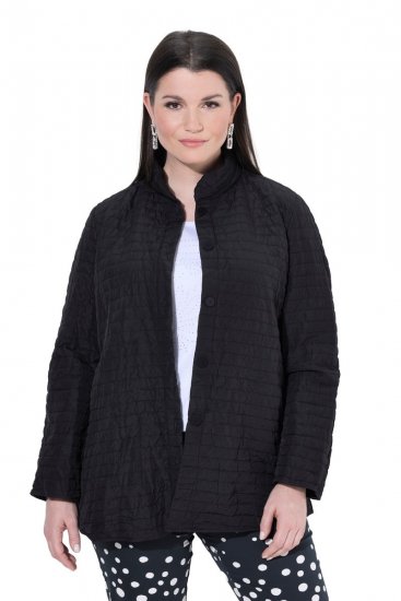 Ulla Popken 852076 Stepp-Crêpejacke mit Stehkragen Schwarz - Jacken - Große Jacken für Damen