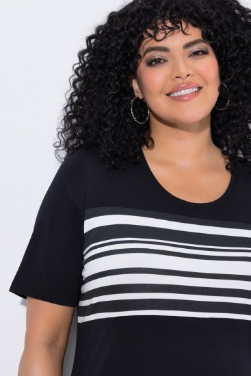 Ulla Popken 852079 Gestreiftes T-Shirt-Kleid Schwarz - Kleider - Kleider für jede Größe