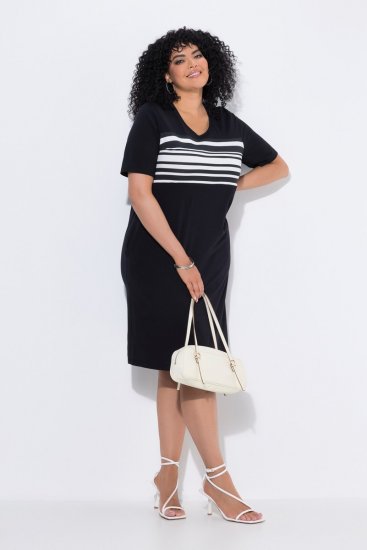 Ulla Popken 852079 Gestreiftes T-Shirt-Kleid Schwarz - Kleider - Kleider für jede Größe