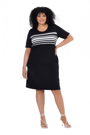 Ulla Popken 852079 Gestreiftes T-Shirt-Kleid Schwarz - Kleider - Kleider für jede Größe