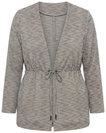 Ulla Popken 852086 Gestreifte Jacke mit Tunnelzug Taupe - Strickjacken - Strickjacken in großen Größen für Damen