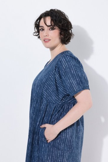 Ulla Popken 852214 Gestreiftes Midikleid Dunkelblau - Midikleider - Midikleider in großen Größen