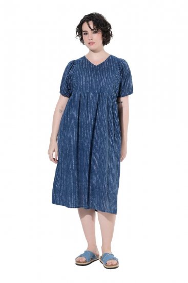 Ulla Popken 852214 Gestreiftes Midikleid Dunkelblau - Midikleider - Midikleider in großen Größen