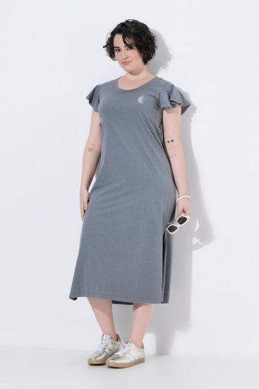 Ulla Popken 852218 Kurzärmliges Midikleid Grau - Midikleider - Midikleider in großen Größen