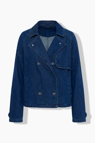 Ulla Popken 852266 Zweireihige Jeansjacke im Trenchcoat-Stil Denimblau - Jacken - Große Jacken für Damen