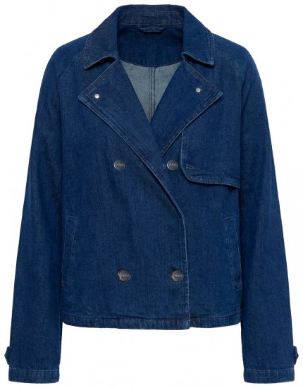 Ulla Popken 852266 Zweireihige Jeansjacke im Trenchcoat-Stil Denimblau - Jacken - Große Jacken für Damen