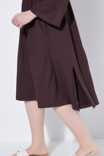 Ulla Popken 852307 Langärmliges Wickelkleid Mahagonibraun - Midikleider - Midikleider in großen Größen
