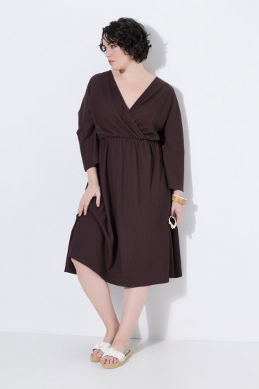 Ulla Popken 852307 Langärmliges Wickelkleid Mahagonibraun - Midikleider - Midikleider in großen Größen